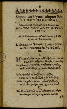 Sequuntur Hymni aliquot sacri M. Theophili Cangiseri.