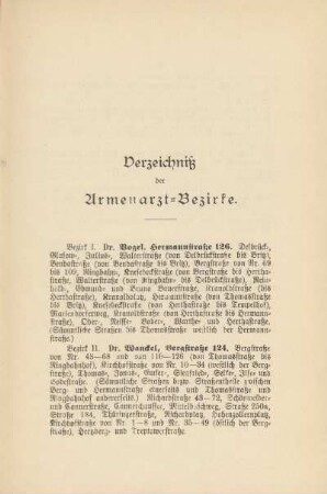 Verzeichniß der Armenarzt-Bezirke