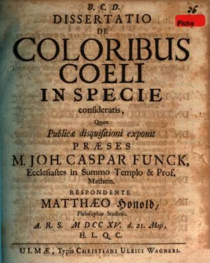 Dissertatio de coloribus coeli in specie consideratis