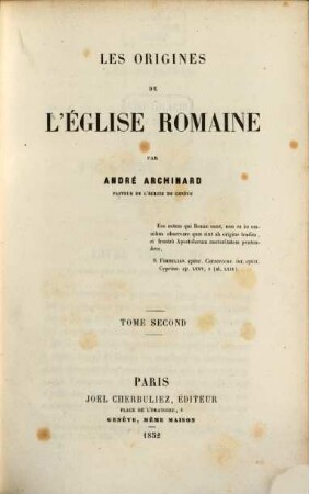 Les origines de l'église romaine, 2