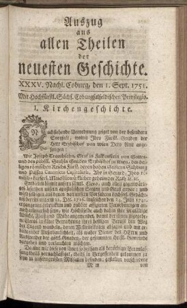 XXXV. Nachl. Coburg, den 1. Sept. 1751.