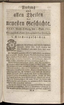 XXXV. Nachl. Coburg, den 1. Sept. 1751.