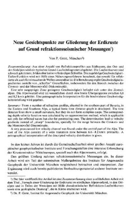 Neue Gesichtspunkte zur Gliederung der Erdkruste auf Grund refraktionsseismischer Messungen