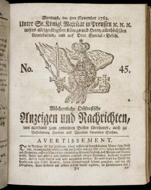 No. 45. Montags, den 8ten November 1762.