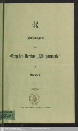 Satzungen des Orchester-Vereins "Philharmonie" in Dresden