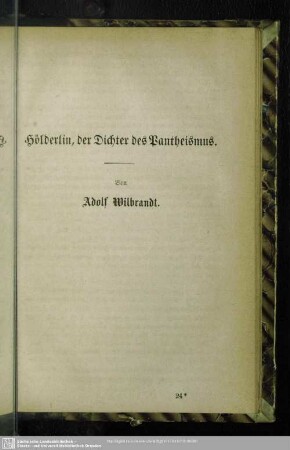 Hölderlin, der Dichter des Pantheismus.