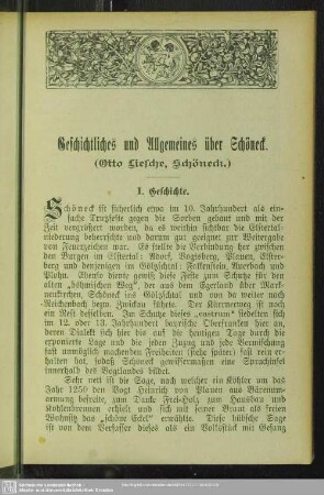 Geschichtliches und Allgemeines über Schöneck