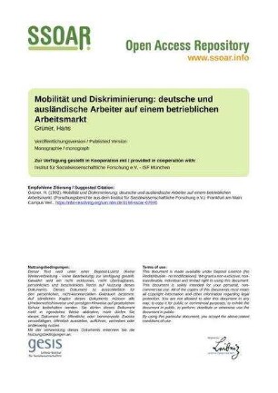 Mobilität und Diskriminierung: deutsche und ausländische Arbeiter auf einem betrieblichen Arbeitsmarkt