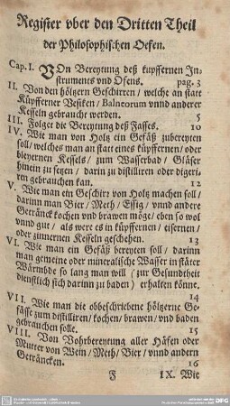 Register uber den Dritten Theil der Philosophischen Oefen.