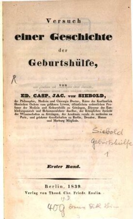 Versuch einer Geschichte der Geburtshülfe, 1