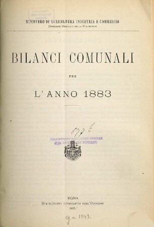 Bilanci comunali : per l'anno .... 1883 (1885)