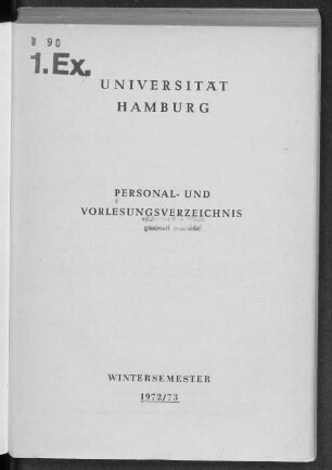 WS 1972/73: Personal- und Vorlesungsverzeichnis // Hamburgische Universität