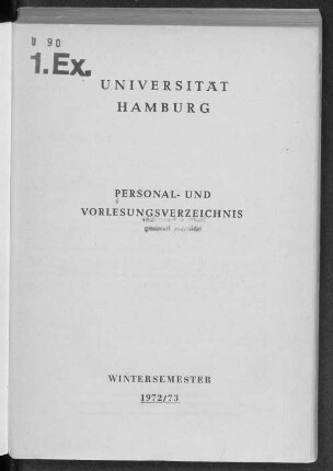 WS 1972/73: Personal- und Vorlesungsverzeichnis // Hamburgische Universität