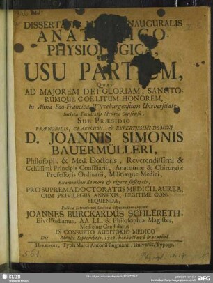 Dissertatio Medica Inauguralis Anatomico-Physiologica, De Usu Partium
