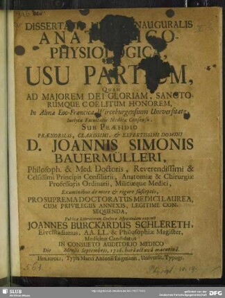 Dissertatio Medica Inauguralis Anatomico-Physiologica, De Usu Partium