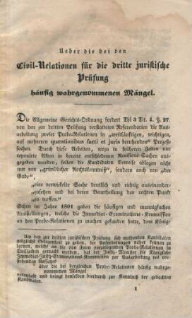 Ueber die bei den Civil-Relationen für die dritte juristische Prüfung häufig wahrgenommenen Mängel.