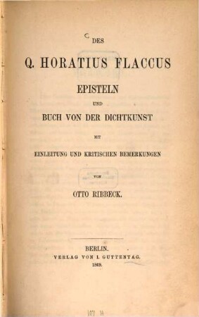 Des Quintus Horatius Flaccus Episteln und das Buch von der Dichtkunst