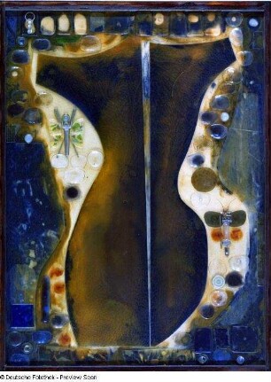 Abstrakte Komposition weiblicher Torso mit Brillengläsern und Schmetterlingen