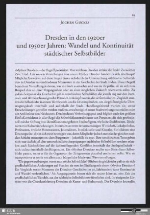 Dresden in den 1920er und 1950er Jahres: Wandel und Kontinuität städtischer Selbstbilder