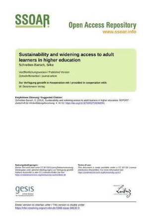 Sustainability and widening access to adult learners in higher education