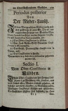 Sectio I. Vom Ober-Consistorio in Lübben.