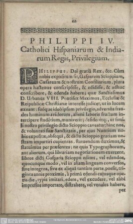 Philippi IV. Catholici Hispaniarum & Indiarum Regis, Privilegium