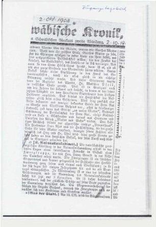 Zeitungsausschnitt aus der Schwäbischen Kronik