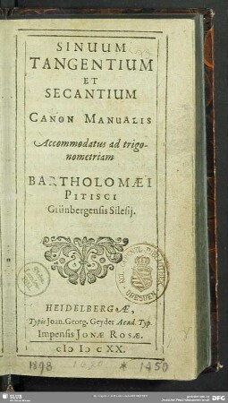 Sinuum Tangentium Et Secantium Canon Manualis
