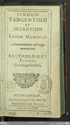 Sinuum Tangentium Et Secantium Canon Manualis