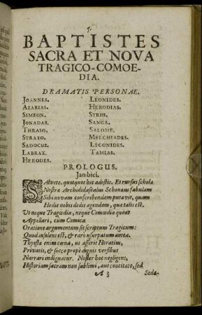 Baptistes Sacra Et Nova Tragico- Comoedia