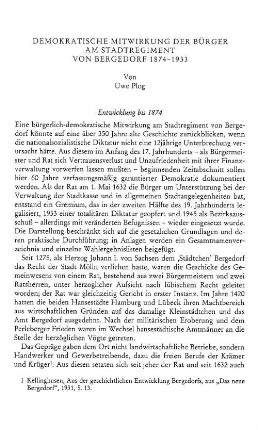 Demokratische Mitwirkung der Bürger am Stadtregiment von Bergedorf 1874 - 1933