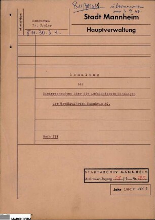 Sammlungen der Niederschriften über die Aufsichtsrats-Sitzungen der Großkraftwerk-Mannheim A.G.