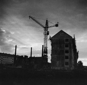 Dresden-Striesen. Baustelle Borsbergstraße. Wohnhäuser (1955-1958; H. Schneider, W. Hänsch, G. Kintzer, G. Dettmar)
