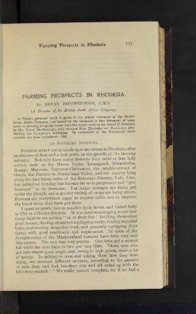 Farming Prospects in Rhodesia.