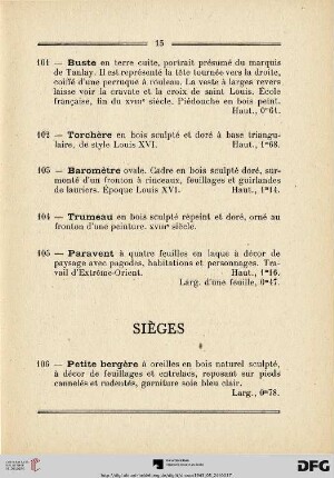 Sièges (Nr. 106-122)
