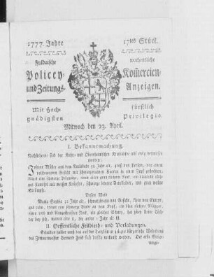 17tes Stück, Ausgabe vom 23. April 1777