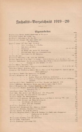 Inhalts-Verzeichnis 1919-20