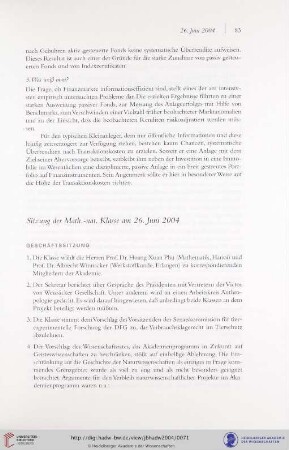 Sitzung der Math.-nat. Klasse am 26. Juni 2004