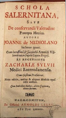 Schola Salernitana, sive de conservanda valetudine praecepta metrica