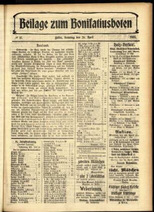 Zweite Ausgabe vom Sonntag, den 26. April 1903.