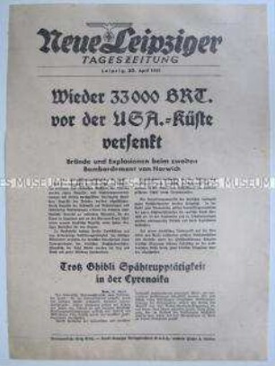 Extrablatt der "Neuen Leipziger Tageszeitung" zum U-Boot-Krieg und italienischen Aktivitäten in Lybien