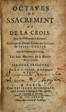 Octaves du S. Sacrement et de la Croix
