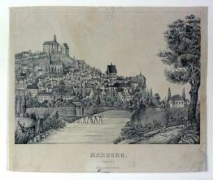 Ansicht von Marburg mit Schloß und Marienkirche von Süden