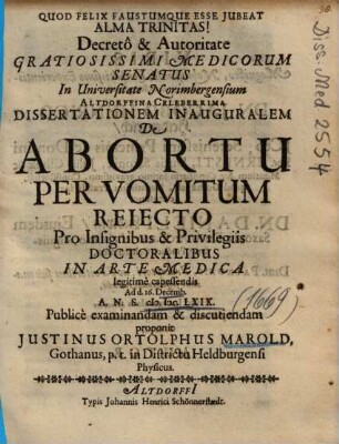 ... Dissertationem Inauguralem De Abortu Per Vomitum Reiecto