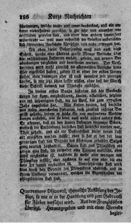 Chymische Auflösung des Indigo.