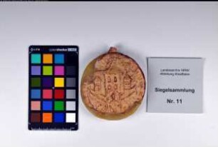 Siegler: Warburg, Altstadt Überlieferungsart: Original (restauriert). Stoff: Wachs Farbe: farblos Form: rund. Durchmesser: Art: Typ: Umschrift: