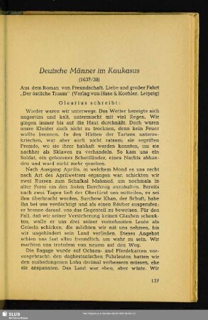 Deutsche Männer im Kaukasus : (1637/38) ; Aus dem Roman von Freundschaft, Liebe und großer Fahrt "Der östliche Traum"