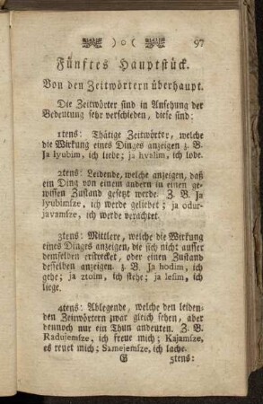 Fünftes Hauptstück. Von den Zeitwörtern überhaupt.