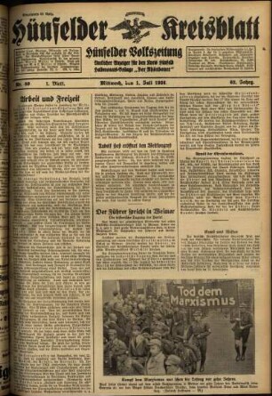 Erste Ausgabe vom Mittwoch, den 01. Juli 1936.