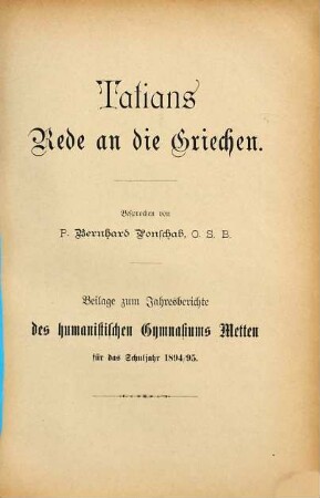 Tatians Rede an die Griechen
